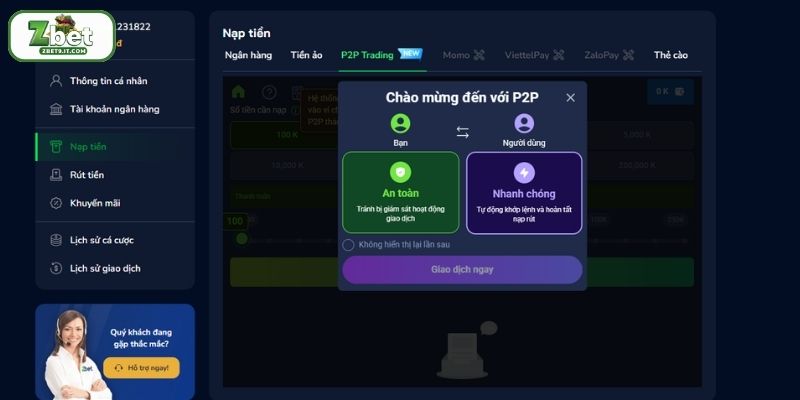 Các bước nạp tiền tại ZBET nhanh gọn và dễ hiểu