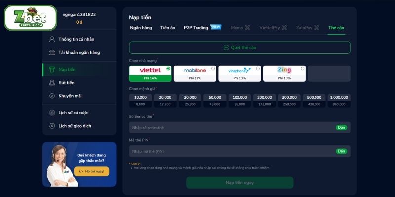Các điểm cần chú ý để nạp tiền ZBET an toàn và chính xác