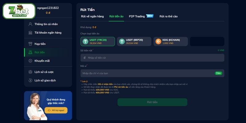 Quy trình rút tiền ZBET thuận tiện và dễ thao tác
